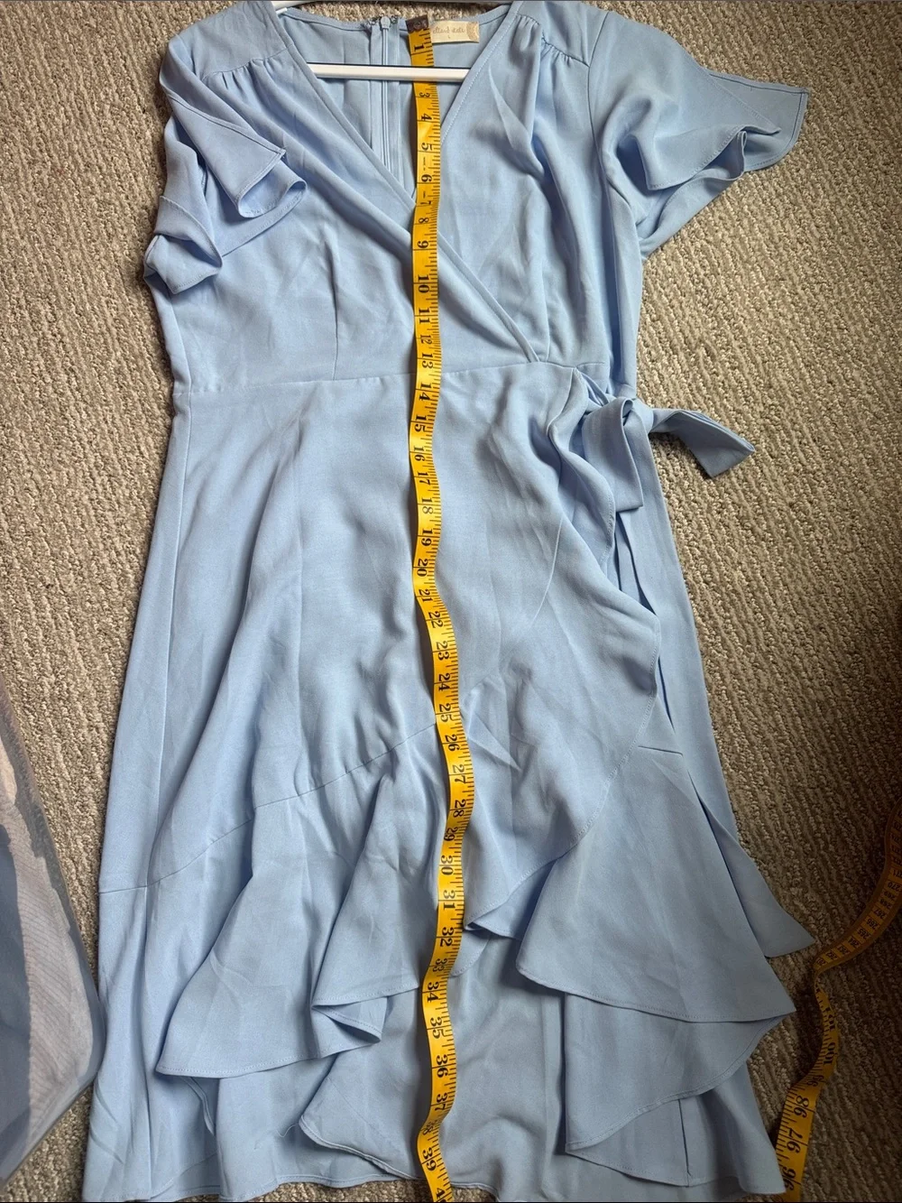 Blue Wrap-Front High-Low Dress with Ruffle Tie - Picture 8 of 8